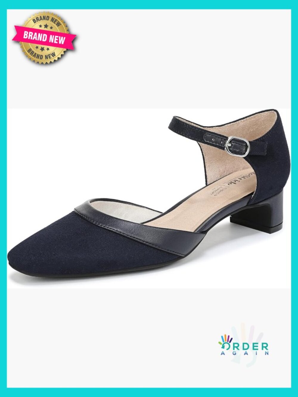 Block Heel Pump with Comfort Technology Adjustable Buckle Almond Toe Classic